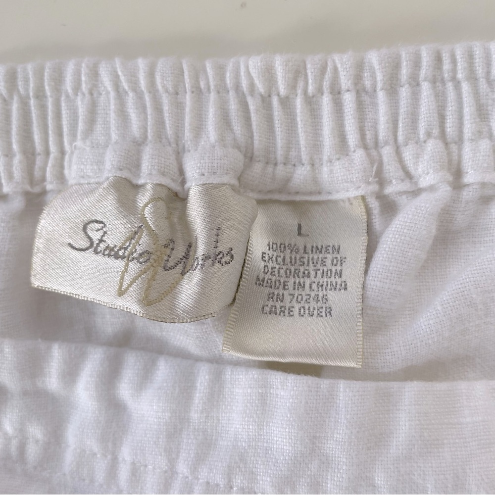 Studio West Women's Cream Ivory White 100% LINEN Embroidered Skirt Size LARGE - Picture 3 of 7